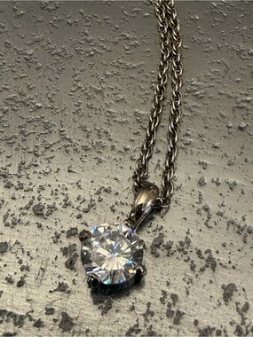Sterling Silver Solitaire Round CZ Pendant Necklace - White